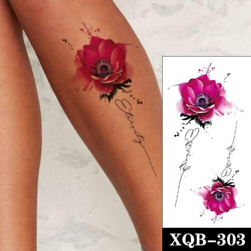Temporary Tattoo Stickers Pink Flowers English alphabet Jewelry Design Fake Tattoos Waterproof Tatoos Arm Large Size for Women