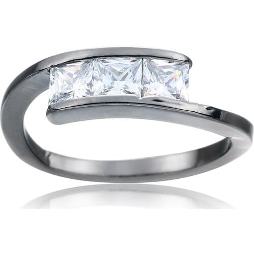 Hainon Silver Color Rings for Women Fashion 3 Cute Square Cubic Zirconia Black Gold Color Wedding Band Finger Rings Jewelry