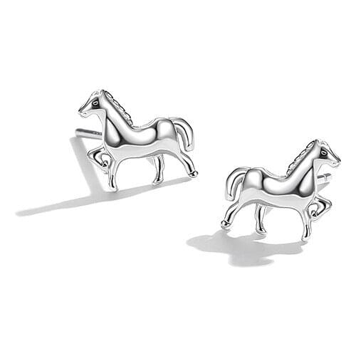 SILVERHOO Genuine 925 Sterling Silver Cute Pony Animal Earrings For Women Minimalist Trendy Small Ear Studs Silver Jewelry Gift