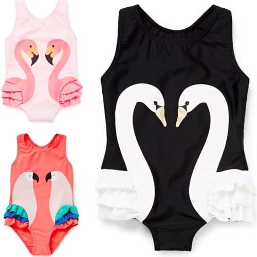 1~8 Years Summer One Pieces Kids Children Bathing Suit Swim Beachwear Baby Girls Swimwear Swimsuit With Swimming Cap Swan Cute