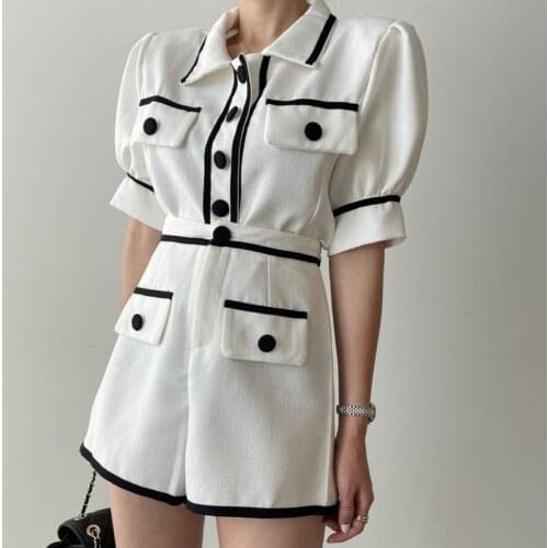 Alien Kitty 2021 Office Lady Femme Pockets Sleeve Solid Short Blouses + A-Line Chic Women Brief Shirts Two-Pieces Sets Loose