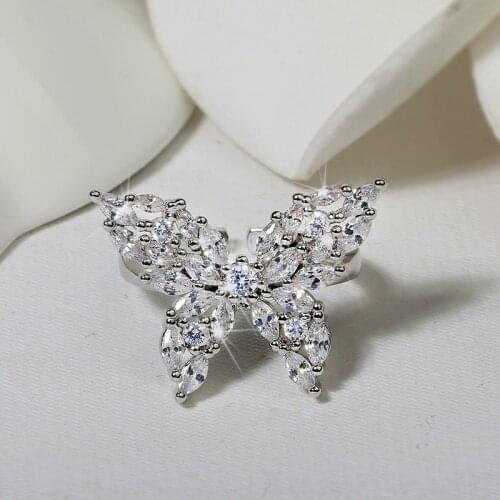 Newest Cute Butterfly 925 Silver Color Ring with Bling Zircon Stone for Women Wedding Engagement Fashion Jewelry gift