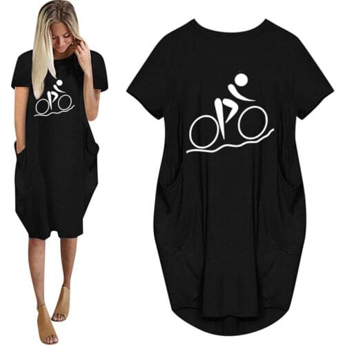 BICYCLE Girl Woman Girlfriend Gift Women Casual Loose Dress With Pocket Ladies Fashion O Neck Long Tops Female T Shirt Dress