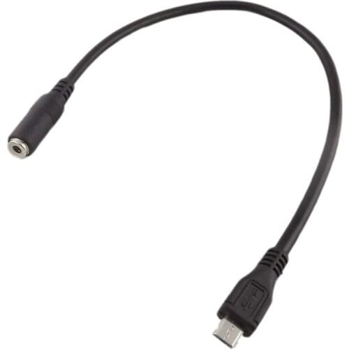10pcs Black Micro USB 5 Pin Male To 3.5mm Female AUX Audio Sync Headphone Adapter Cable Cord 30cm