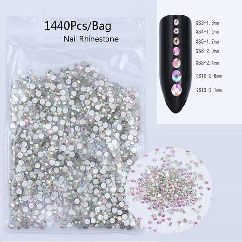 1440pcs/bag Colorful 3D Nail Decoration DIY Nail Art Rhinestone Multi-size Crystal AB Flat Flat Back Rhinestones