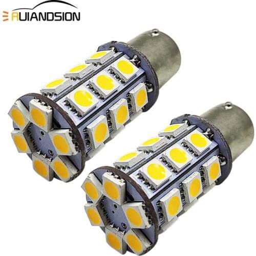 4pcs Yellow LED Car Bulb 6V 10-80V 12V 24V 1156 BA15S P21W 5050SMD Truck Boat Caravan Brake Reverse Turn Signal Light 3000k Warm