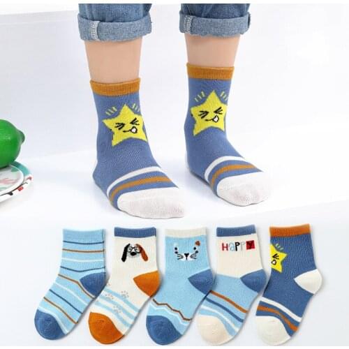 5Pair/Lot Childrens Socks Spring Autumn Cotton Socks Girls Middle tube Floor Socks Cartoon Animal Kids Boy Breathable Socks