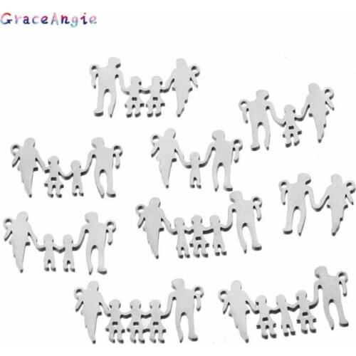 5Pcs Family Chain Stainless Steel Charm Connectors Necklace Parents Children Necklaces Gold/steel Jewelry Gift Mom Dad Son Girls