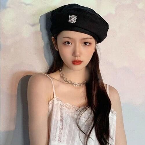 April Half HONGKONG Style Street Shooting Beret Womens Trendy Korean Version of Black Bud Hat all-match Fashion Painter Hat
