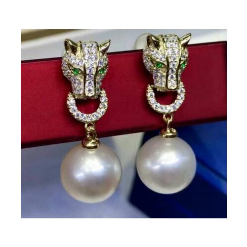 Free shipping luxury Noble jewelry a pair 11-12mm huge south sea round white pearl earring
