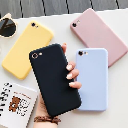 For iPhone 7 8 Case Colorful Silicone Case Macaron Colors Candy Soft TPU Simple Black Casing Phone Back Cover