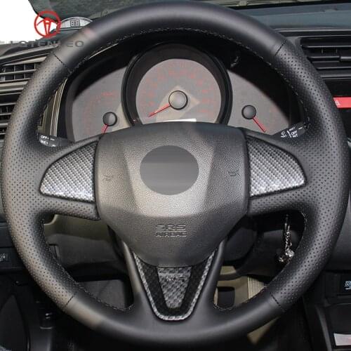 LQTENLEO Black Artificial Leather Hand-stitched Car Steering Wheel Cover for Honda Fit 2014-2017 Vezel 2015-2017 City 2015-2017