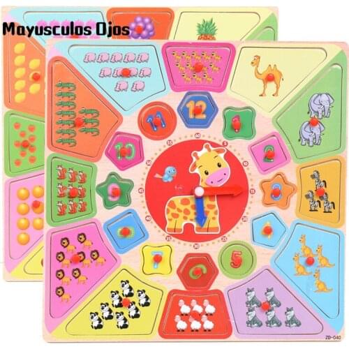 Wooden Childrens Log Board Alarm Clock Digital Animal Fruit Hand Scratch Board Clock Educational Toy Two In One Cognition