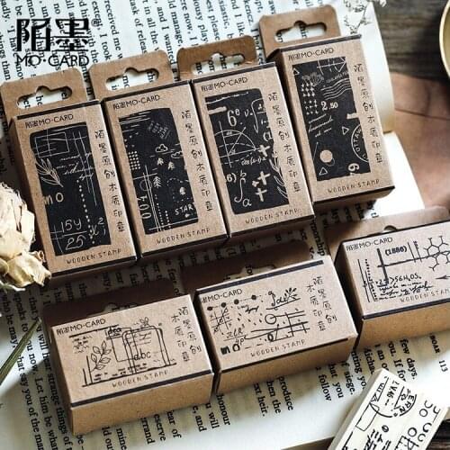 Vintage Plants Manuscript Series Wooden Rubber Stamp Set for DIY Scrapbooking Craft Wax Seal Stamp Kawaii Stationery
