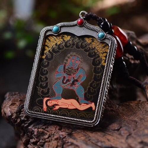 Efficacious Amulet Greco-Buddhist pocket travel Mascot black Jambhala Wealth GOD Akshobya Auspicious Tibet Buddha card Pendant
