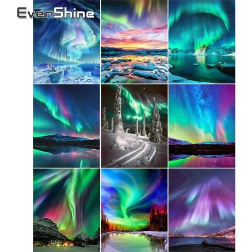 EverShine Painting By Numbers aurora Hand Painted Wall Art Oil Picture Of Numbers Scenery Landscape Home Decoration