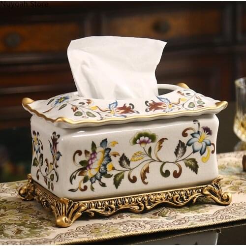 European Style Paper Box Living Room Coffee Table Decoration Household American Style Dining Table Tissue Box Ceramic Tissue Box