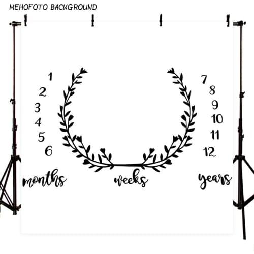 Photography Backdrops 5x7ft Baby Shower Background Backdrops for Photo Studio Black Wreath Calendar Sheet for Baby Birthday