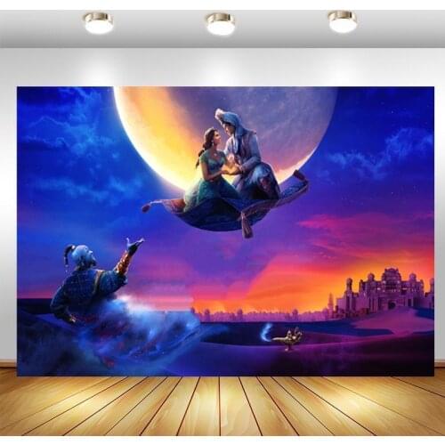Princess And Prince Photography Backdrop Aladdin Vaiana Kids Birthday Party Baby Shower Photo Background Banner Decoration