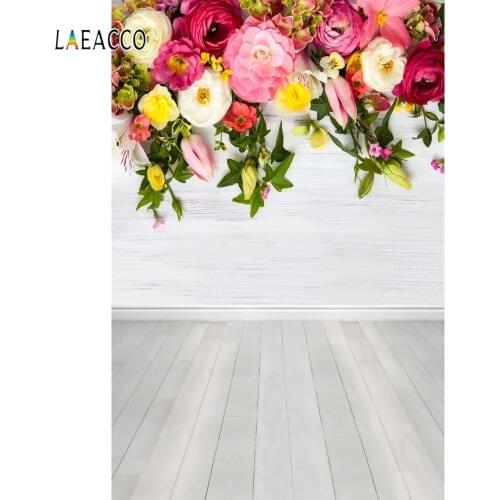 Laeacco Wooden Board Flowers Blossom Floor Photography Backgrounds Baby Shower Backdrops Newborn Photophone Child Portrait Props