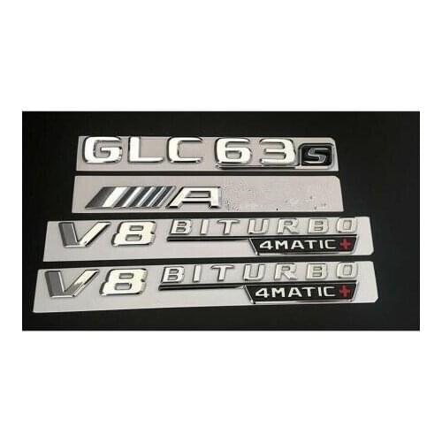 Chrome GLC63s for AMG V8 BITURBO 4MATIC+ Fender Badges Emblems for Mercedes