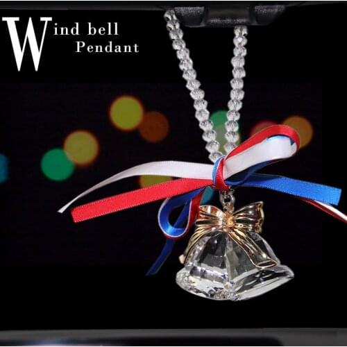 Crystal Car Pendant Double Bell bowknot styling Hanging Ornaments Rearview Mirror Campanula Decor Auto Accessories for girls