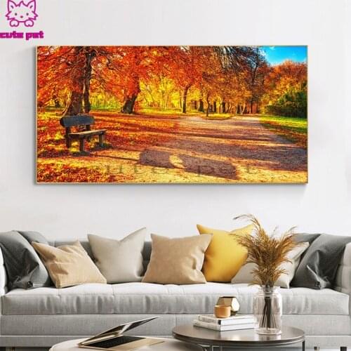 DIY diamond painting Autumn Park Red Leaves Landscape cross stitch diamond full mosaic diamond embroidery full square/round