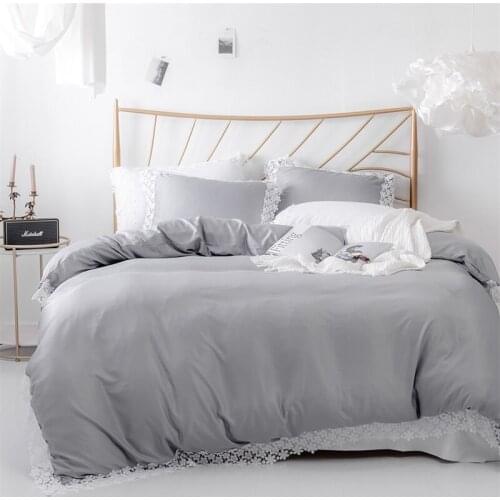 Lace Translucent Solid Grey White Bedding Set Kid Duvet Cover 220x240 Queen King Bedclothes Bed Sheet 150x200 Bed Covers Home