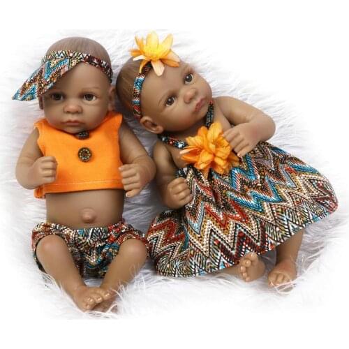 27cm Black Boy Girl Reborn Baby Doll Soft Full Silicone Lifelike Newborn Adorable Baby Boneca Water Bathing Baby For Bouquets