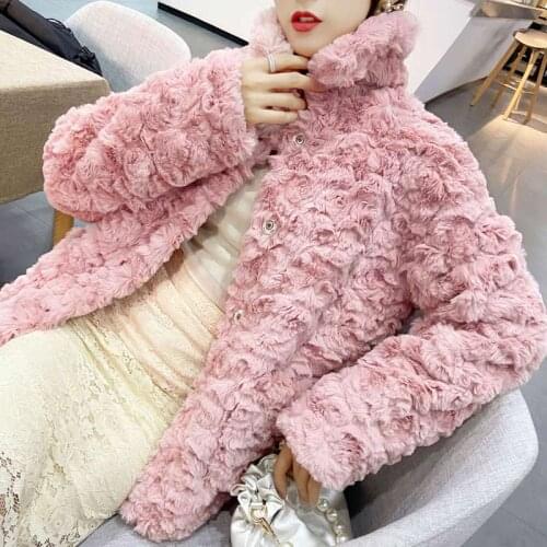 Korean Short Faux Fur Jacket Female 2020 Autumn Winter New Lambswool Rex Rabbit Plush Thick Warm Outwear Loose Ladies Coats H855