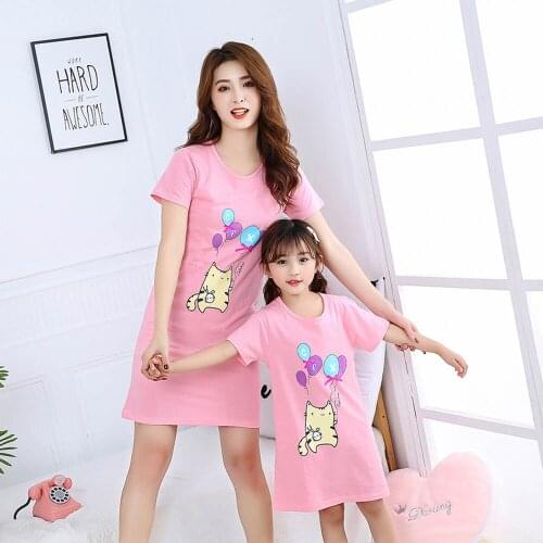 Summer Girls Nightgowns Cats Printing Pajamas Kids Short sleeved Nightdress Cotton Child Sleepwear Girl Nightwear Dressing Gown