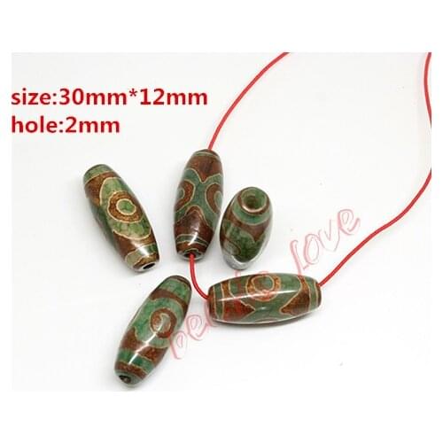 Hot!!! Approx 30mm*12mm Prayer Mala Tibetan Mystical Dzi 3 Eyes Beads 2pcs/lot DIY necklace Gift Free Shipping(w03479)