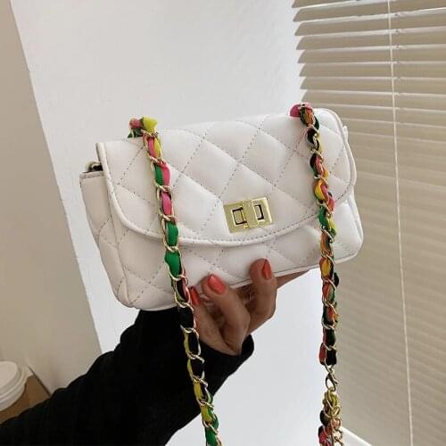 Lattice Mini Square Crossbody bag 2021 Summer New PU Leather Womens Designer Handbag Color Chain Shoulder Messenger Bag Purses