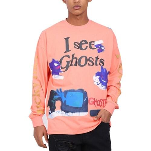 Kanye West Hip Hop Mens T Shirts Heavy Craft Embroidery Limited Long Sleeve Harajuku Letter Print Tops Casual Men Tees