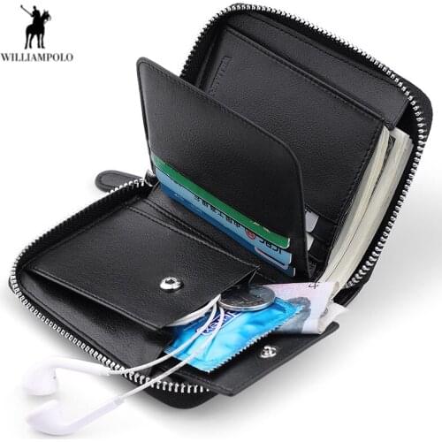 WILLIAMPOLO Men Wallet OL commute Genuine Leather Men Wallet Zipper Hasp Design Small Coin Purse Card Holder Wallet small wallet