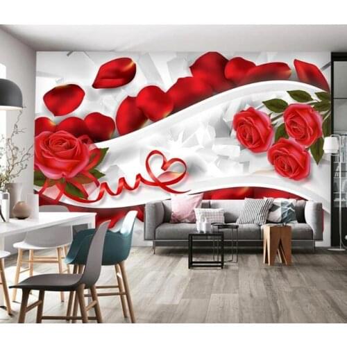 3d red rose Large mural TV background Self Adhesive wallpaper living room bedroom painting seamless papel de parede Waterproof