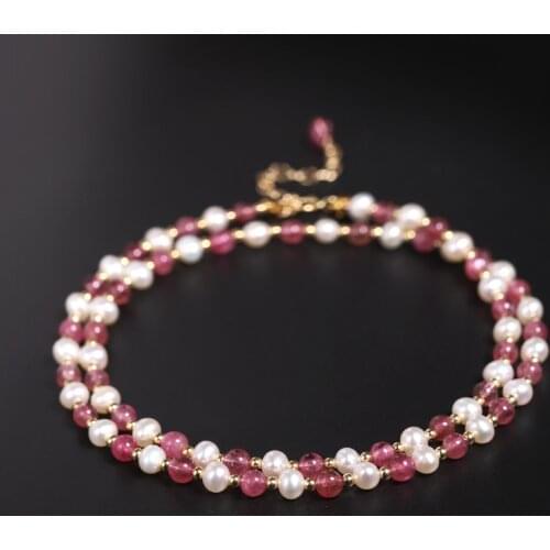 DAIMI Tourmaline Necklace Female Natural 14k Gold Filled Freshwater Pearl Beaded Necklace