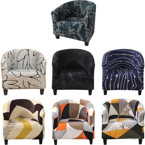 Stretchable Soft Velvet Tub Chair Covers Printed Club Chair Slipcover Sofa Cover Furniture Protector Washable
