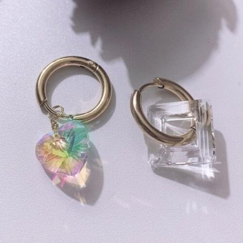 Bohemian 2021 Transparent Circle square heart glassshape Hoop stainless steel Geometric donut Round Earring Women Girl Jewelry