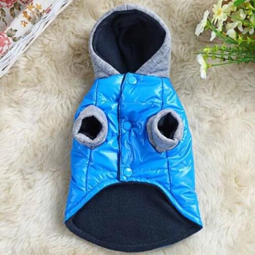 Blue Pet Dog Winter Plush Cotton Jacket Hot Thickening Puppy Dog Hooded Dog Clothing Size S-XL Thick down jacket
