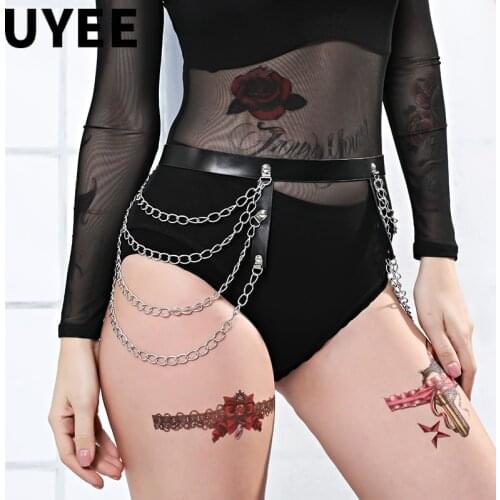 UYEE Sexy Lingerie Leather Leg Harness Chain For Women Sex Body Strap Punk Goth Bridal Garters Belt Lingerie Erotic Suspenders