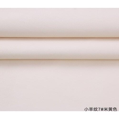High Quality Micro Sheep pattern 7# Cream PU Leather fabric with little elastic for furniture clothes bag material(50x138cm)