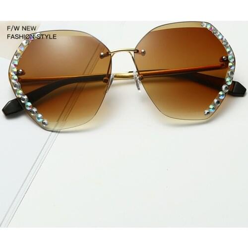 2021 Fashion Oversized Rimless Sunglasses Women Famous Luxury Brand Design Sexy Diamond Square Sun Glasses For Female