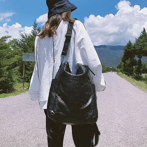 Womens Backpack Leather Schoolbag for Girls Casual Large Capacity Multifunction Vintage Black Shoulder Bag 2020