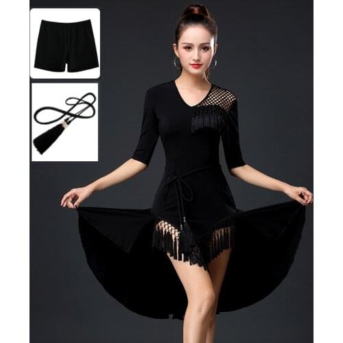 Latin Dance Dress Women Sexy Dance Costume Autumn New 2019 Short Sleeve Performing Tassel Fringe Dress Salsa Wear VDB983