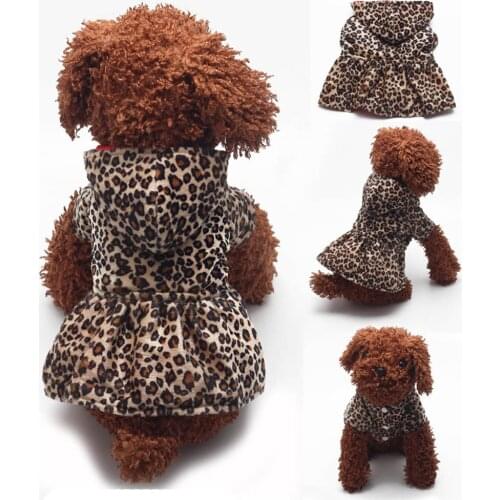 Winter Pet Dogs Leopard Dress Tops Puppy Cotton Hoodie Clothes Dog Outfits For Small Puppy Jacket Pet Dogs Outfits Clothing