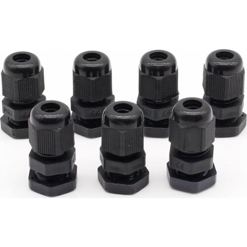 10 Pcs PG7 Black Plastic Waterproof Cable Glands Joints