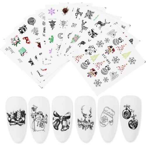 14sheet Christmas Series Sticker Nail Art Design Water Transfer Sliders Decals For Nail Sticker 3D Tips Decorations