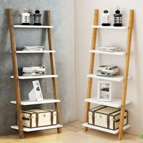 3/4 layers Nordic solid wood book shelves floor brief wood ladder stand wall shelf organizer housewares plates storage rack
