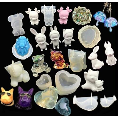 3D Puffy Heart Unicorn Silicone Mold Handmade Geometric Bear Resin Tools DIY Whale Kawaii Epoxy Resin Cat Jewelry Lion Dog Craft
